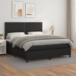 Łóżko kontynentalne z materacem, czarne, ekoskóra 180x200 cm