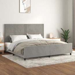 Rama łóżka z zagłówkiem, jasnoszara, 200x200 cm, aksamitna