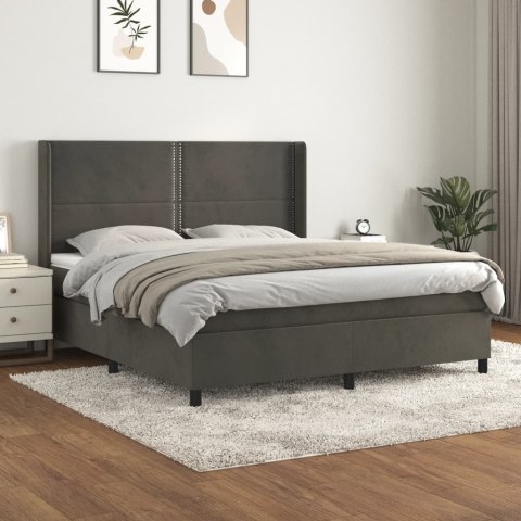Łóżko kontynentalne z materacem, ciemnoszare, 180x200cm aksamit