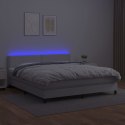 Łóżko kontynentalne z materacem i LED, biała ekoskóra 160x200cm