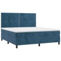 Łóżko kontynentalne, materac i LED, niebieski aksamit 180x200cm