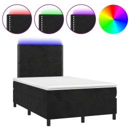 Łóżko kontynentalne z materacem i LED, czarny aksamit 120x200cm