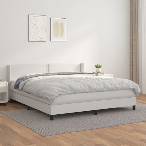 Łóżko kontynentalne z materacem, białe, ekoskóra 160x200 cm