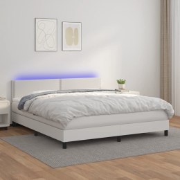 Łóżko kontynentalne z materacem i LED, biała ekoskóra 180x200cm