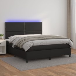Łóżko kontynentalne z materacem i LED czarna ekoskóra 160x200cm