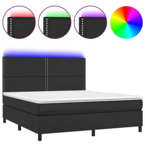 Łóżko kontynentalne z materacem i LED czarna ekoskóra 160x200cm Łóżko kontynentalne z materacem i LED czarna ekoskóra 160x200cm