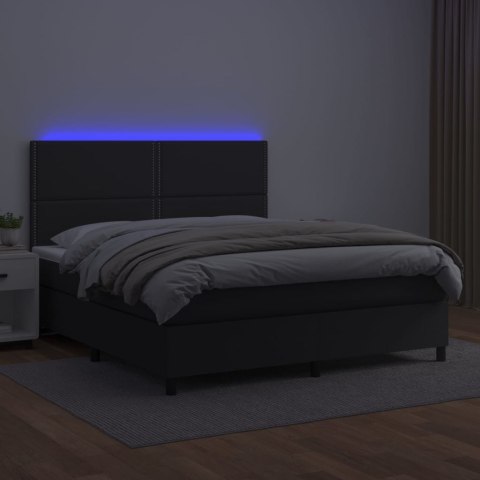 Łóżko kontynentalne z materacem i LED czarna ekoskóra 160x200cm Łóżko kontynentalne z materacem i LED czarna ekoskóra 160x200cm