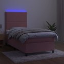 Łóżko kontynentalne z materacem i LED, różowy aksamit 90x200 cm