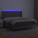 Łóżko kontynentalne z materacem i LED, szara ekoskóra 180x200cm