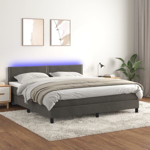 Łóżko kontynentalne z materacem i LED, szary aksamit, 180x200cm