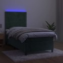 Łóżko kontynentalne z materacem i LED zielony aksamit 100x200cm