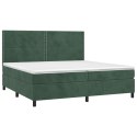 Łóżko kontynentalne z materacem i LED zielony aksamit 200x200cm