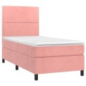 Łóżko kontynentalne z materacem, różowe, aksamit, 90x200 cm