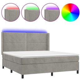 Łóżko kontynentalne z materacem i LED, szare 180x200cm, aksamit