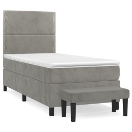 Łóżko kontynentalne z materacem, jasnoszare, aksamit, 90x190 cm
