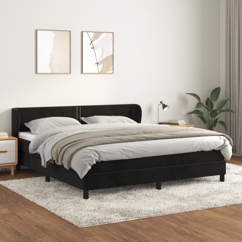 Łóżko kontynentalne z materacem, czarne, 180x200 cm, aksamit