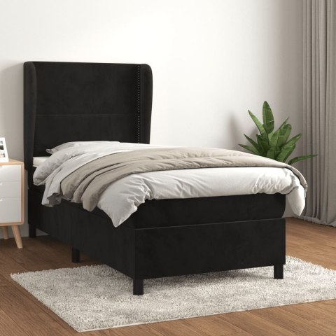 Łóżko kontynentalne z materacem, czarne, aksamit 90x200 cm