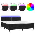Łóżko kontynentalne z materacem i LED, czarny aksamit 180x200cm