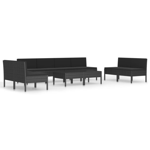 10-cz. zestaw mebli do ogrodu, poduszki, rattan PE, czarny 10-cz. zestaw mebli do ogrodu, poduszki, rattan PE, czarny