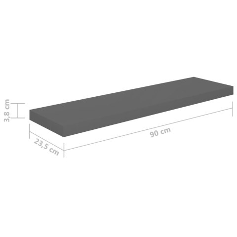 Półki ścienne, 4 szt, wysoki połysk, szare, 90x23,5x3,8 cm, MDF Półki ścienne, 4 szt, wysoki połysk, szare, 90x23,5x3,8 cm, MDF
