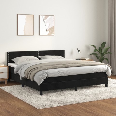 Łóżko kontynentalne z materacem, czarne, 180x200 cm, aksamit