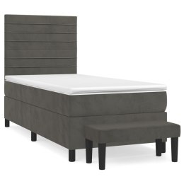 Łóżko kontynentalne z materacem, ciemnoszary aksamit, 90x190 cm
