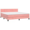 Łóżko kontynentalne z materacem i LED, różowy aksamit 180x200cm