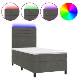 Łóżko kontynentalne z materacem i LED, szary aksamit, 90x190 cm