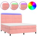 Łóżko kontynentalne z materacem i LED, różowy aksamit 180x200cm