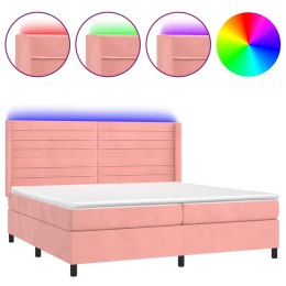 Łóżko kontynentalne z materacem i LED, różowy aksamit 200x200cm