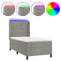 Łóżko kontynentalne z materacem i LED, szare 90x200 cm, aksamit