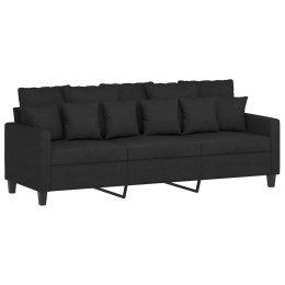 Sofa 3-osobowa, czarna, 180 cm, tapicerowana tkaniną