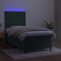 Łóżko kontynentalne z materacem i LED zielony aksamit 100x200cm