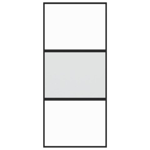 Drzwi przesuwne, czarne, 90x205 cm, szkło hartowane, aluminium