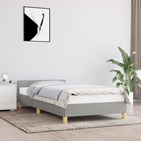 Rama łóżka z zagłówkiem, jasnoszara, 90x190 cm, obita tkaniną