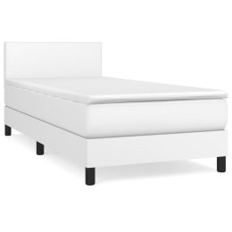 Łóżko kontynentalne z materacem, białe, ekoskóra 90x190 cm