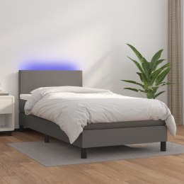 Łóżko kontynentalne z materacem i LED, szara ekoskóra 100x200cm