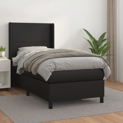 Łóżko kontynentalne z materacem, czarne, ekoskóra 100x200 cm
