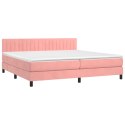 Łóżko kontynentalne z materacem i LED, różowy aksamit 200x200cm