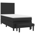 Łóżko kontynentalne z materacem, czarne, ekoskóra 100x200 cm