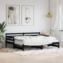 Łóżko dzienne, rozsuwane, czarne, 90x190 cm, drewno sosnowe