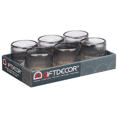 Świeczniki Gift Decor Szary Szkło 7,5 x 7,8 x 7,5 cm Paski (12 Sztuk)