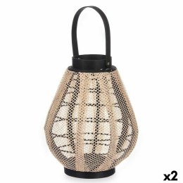 Świeczniki Lampa Z uchwytem Beżowy Drewno Materiał 25 x 30 x 25 cm (2 Sztuk)