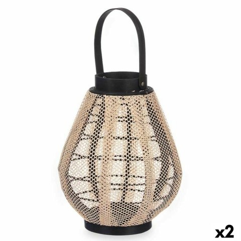 Świeczniki Lampa Z uchwytem Beżowy Drewno Materiał 25 x 30 x 25 cm (2 Sztuk)