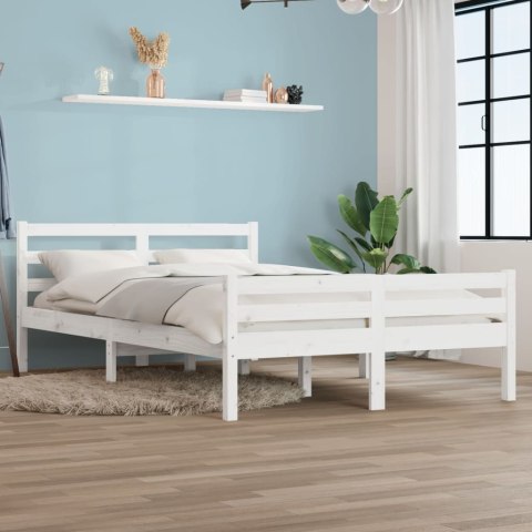 Rama łóżka, biała, lite drewno, 140 x 190 cm