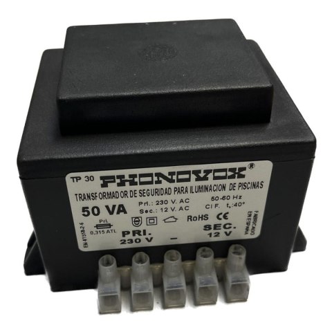 Safety transformer for swimming pool lighting PHONOVOX tp31050 50 VA 12 V 230 V 50-60 Hz 9,8 x 7,9 x 6,4 cm