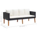 2-osobowa sofa ogrodowa z poduszkami, rattan PE, czarny