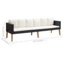 3-osobowa sofa ogrodowa z poduszkami, rattan PE, czarny