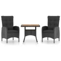 3-częściowy zestaw mebli ogrodowych, rattan PE i akacja, czarny