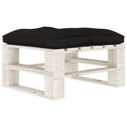 Ogrodowy stołek z palet z czarną poduszką, drewniany